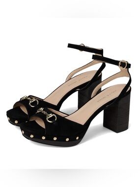 Pelle Moda Anara Black Suede Horsebit Sandals Heels
